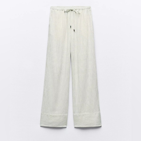 Zara Wide Leg Linen Stripe Pants - Picture 1 of 6